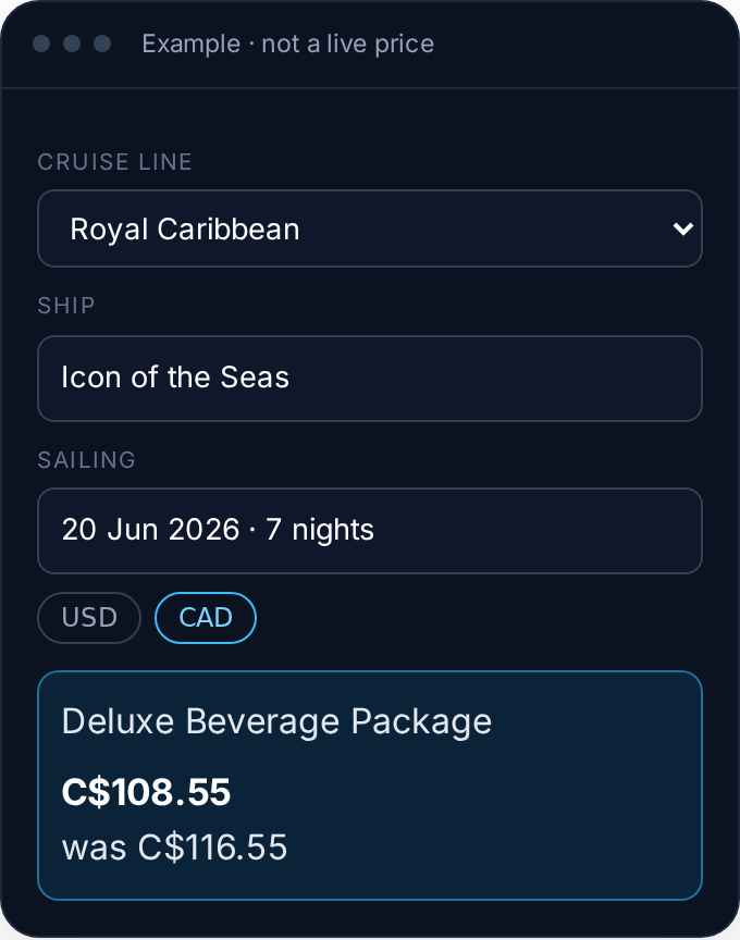 A package tracking card showing a Canadian dollar price and the previous price