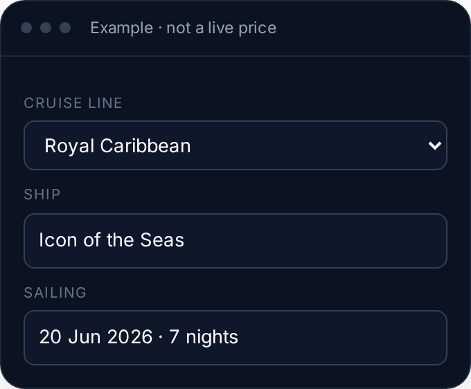 Ship and sailing fields for Icon of the Seas on 20 June 2026